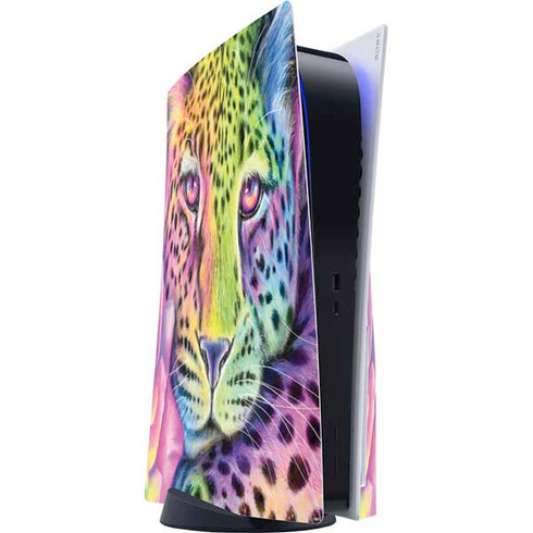 Neon Rainbow Cheetah with Rose by Sheena Pike PS5 Console Skin